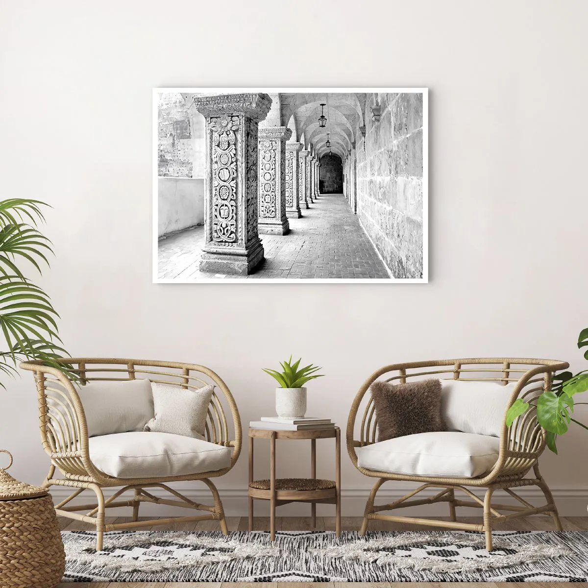 Affiche - Poster - Colonnes historiques dans une prise de vue monochrome - 100x70cm - Où cela mène-t-il…? - Décoration murale moderne pour le salon et la chambre ARTTOR