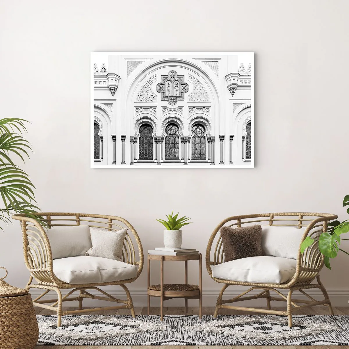 Affiche - Poster - Détails architecturaux de la façade dans un style monochrome - 100x70cm - À la frontière des cultures - Décoration murale moderne pour le salon et la chambre ARTTOR