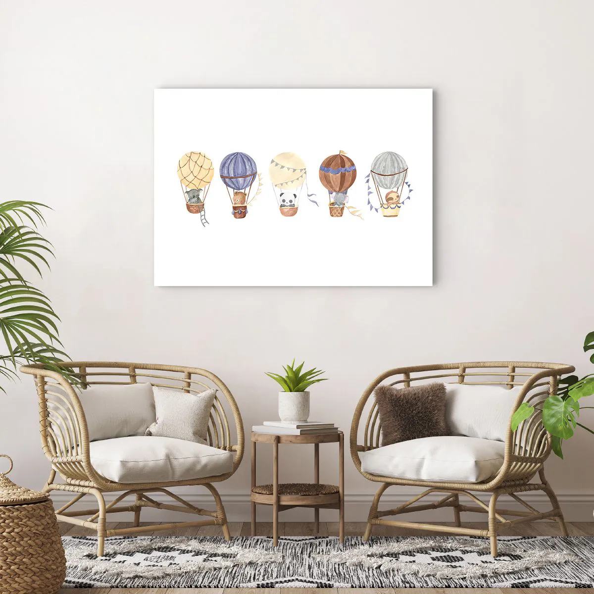 Poster - Niedliche Tiere in Luftballons auf weißem Hintergrund - 100x70cm - Freunde auf Reise - Moderne Wanddekoration für Wohnzimmer und Schlafzimmer ARTTOR