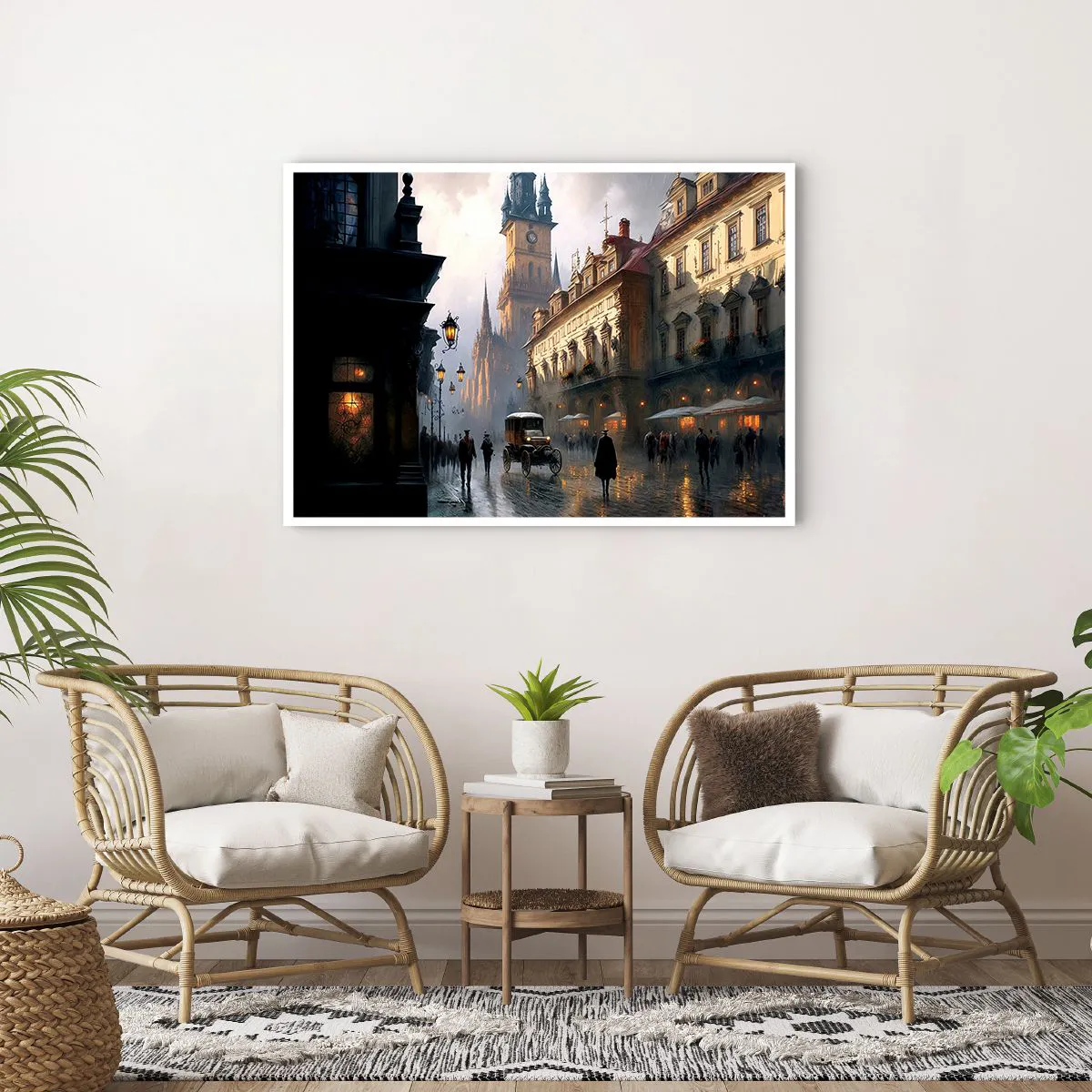 Poster - Abendliche Straßenszene mit historischer Architektur - 100x70cm - Charme eines Prager Abends - Moderne Wanddekoration für Wohnzimmer und Schlafzimmer ARTTOR