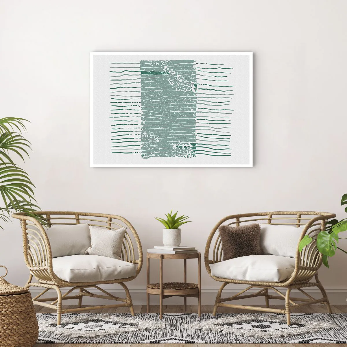 Affiche - Poster - Motif géométrique dans les tons vert mer et blanc - 100x70cm - Abstraction de la mer - Décoration murale moderne pour le salon et la chambre ARTTOR