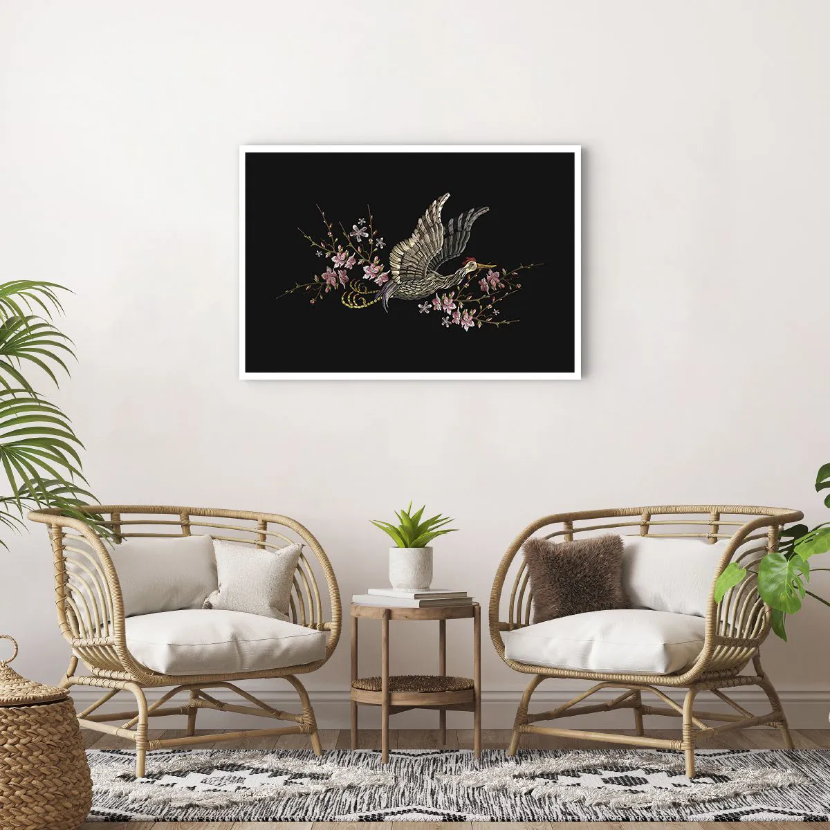 Affiche - Poster - Oiseau brodé exotique - 91x61 cm