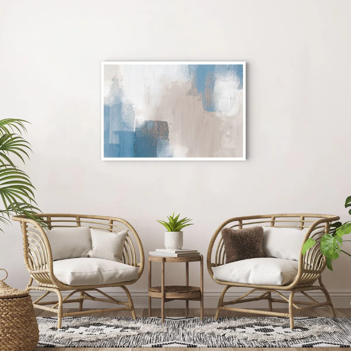 Poster - Pink Abstract with a Blue Curtain - 91x61 cm