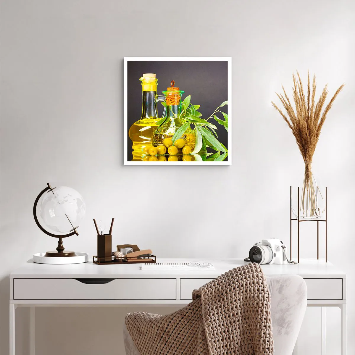 Poszter - Csendélet olívabogyóval és olívaolajjal - 50x50 cm