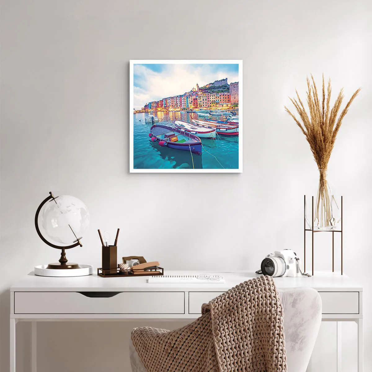 Affisch - Färgglad kväll i hamnen - 50x50 cm