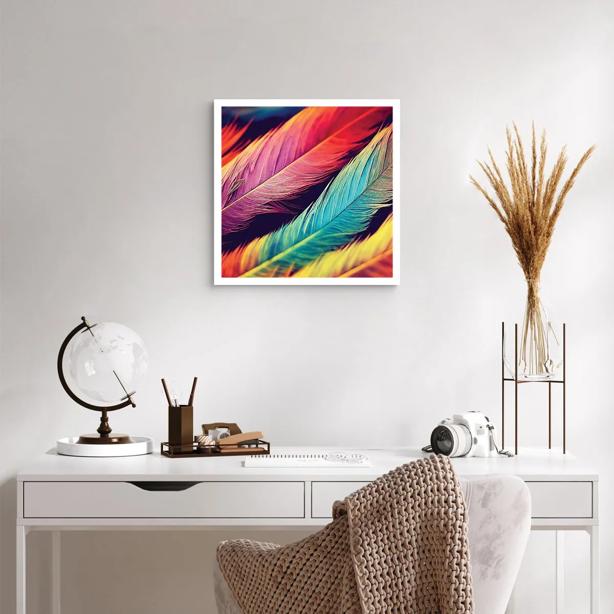 Affiche - Poster - Arc-en-ciel de plumes - 50x50 cm