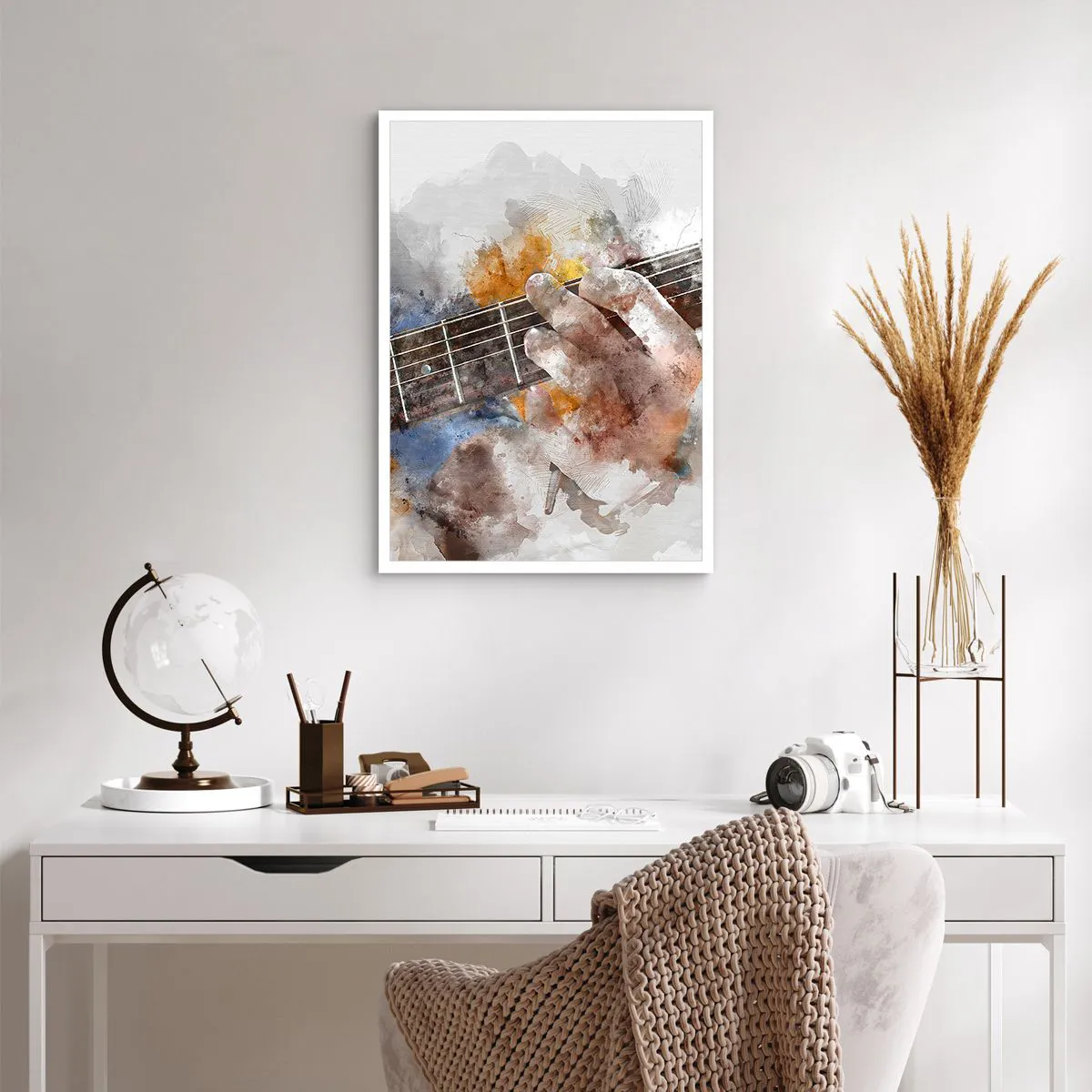 Poster - Mano artistica che suona la chitarra in stile acquerello - 50x70cm - Poesia tra le corde - Decorazione murale moderna per soggiorno e camera da letto ARTTOR