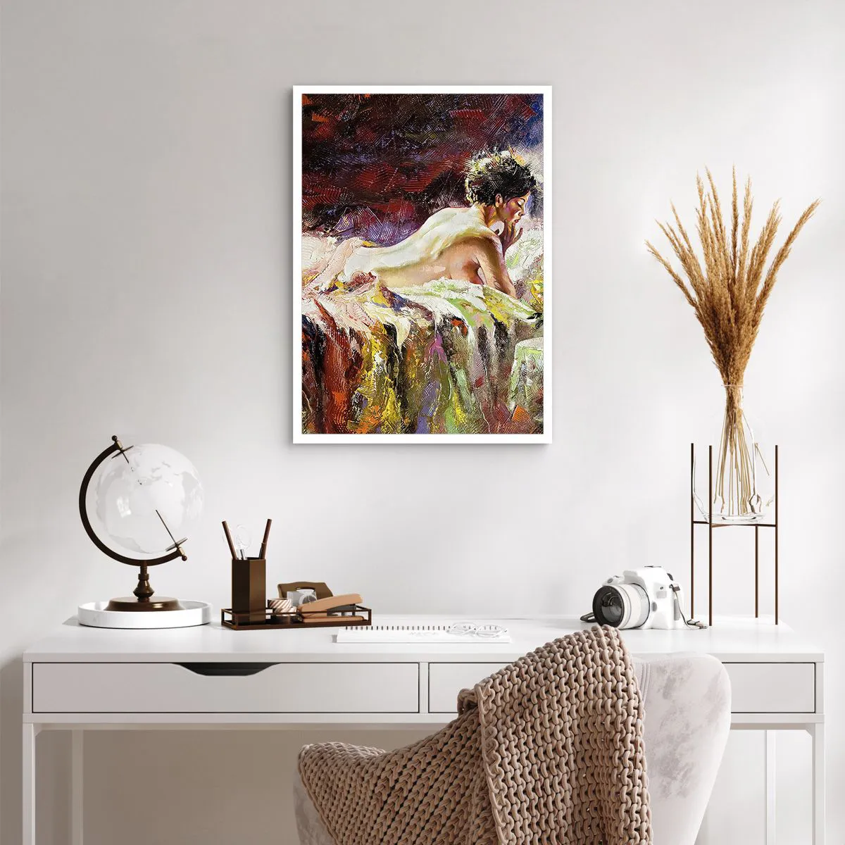 Poster - Künstlerischer Akt einer Frau in farbenfroher Umgebung - 50x70cm - Venus in Gedanken - Moderne Wanddekoration für Wohnzimmer und Schlafzimmer ARTTOR