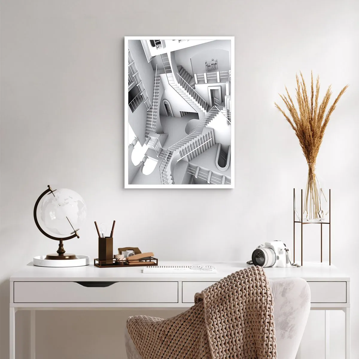 Poster - Illusionäre Treppen in einem surrealen Raum - 50x70cm - Die Paradoxien des Weltraums - Moderne Wanddekoration für Wohnzimmer und Schlafzimmer ARTTOR
