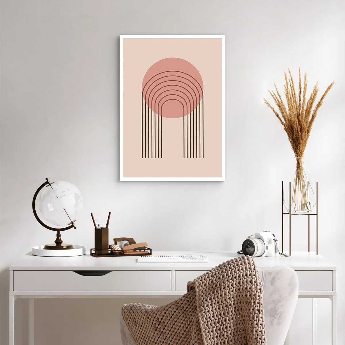 Póster - Una abstracción minimalista con arcos en tonos rosa y beige. - 50x70cm - Atracción irresistible - Decoración de pared moderna para salón y dormitorio ARTTOR