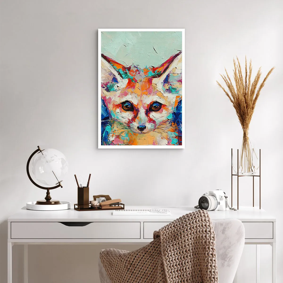 Póster - Un retrato abstracto colorido de un zorro con una mirada expresiva. - 50x70cm - Mirada penetrante - Decoración de pared moderna para salón y dormitorio ARTTOR