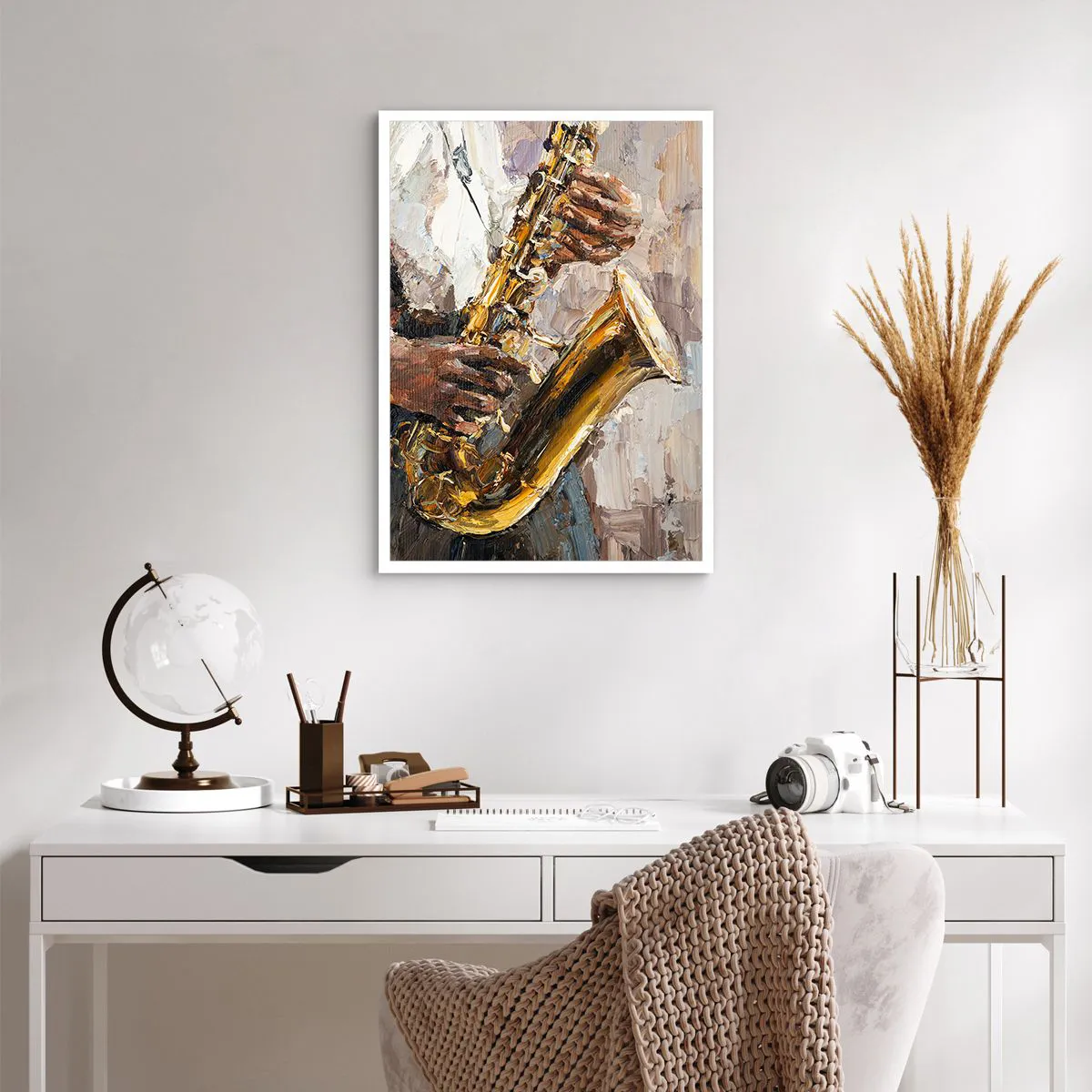 Plakat - Grający saksofonista w artystycznym stylu malarskim - 50x70cm - Czas na solo - Nowoczesna dekoracja ścienna do salonu, kuchni i sypialni ARTTOR