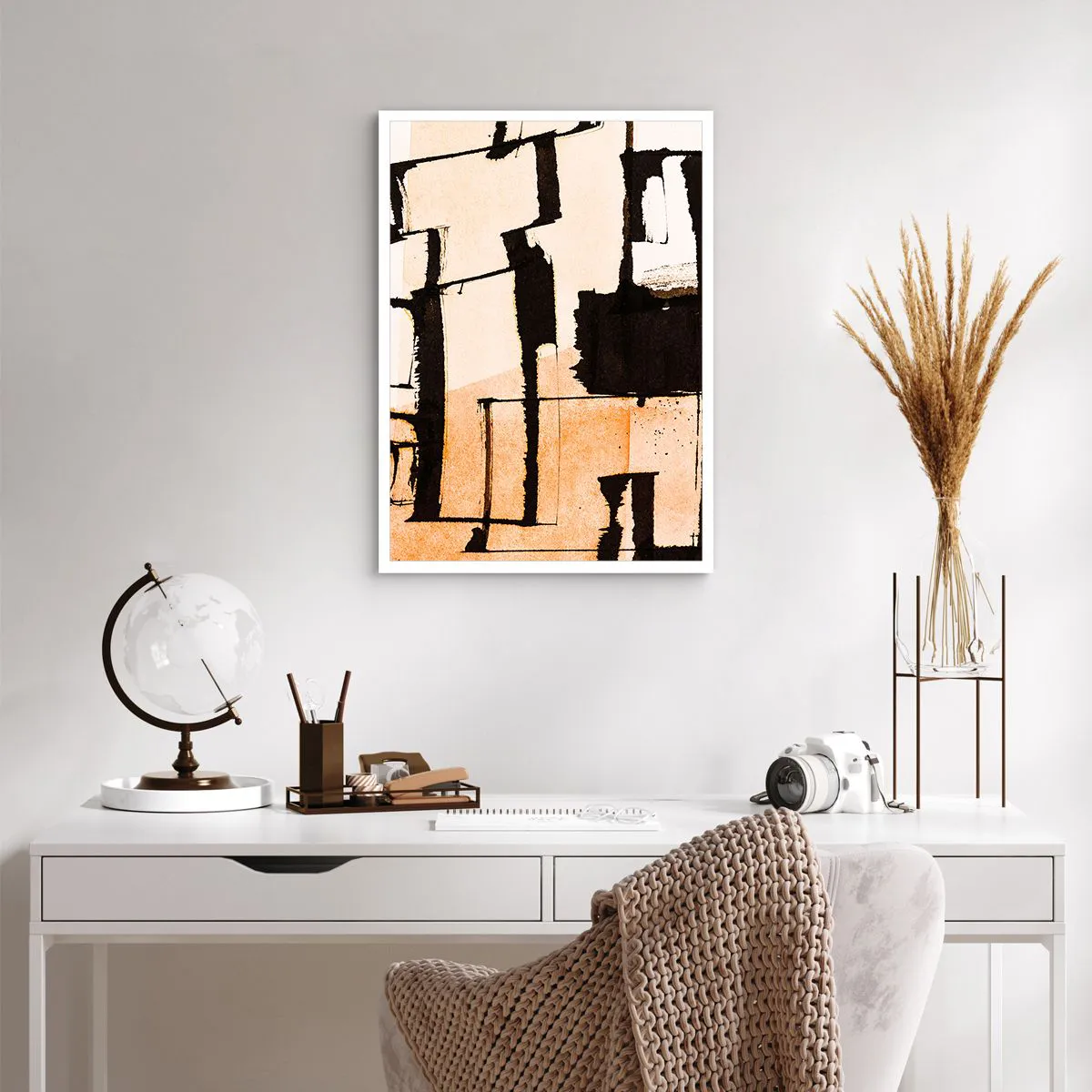 Poster - Una composizione astratta di forme geometriche nelle tonalità del beige e del nero. - 50x70cm - Comunque in ordine - Decorazione murale moderna per soggiorno e camera da letto ARTTOR