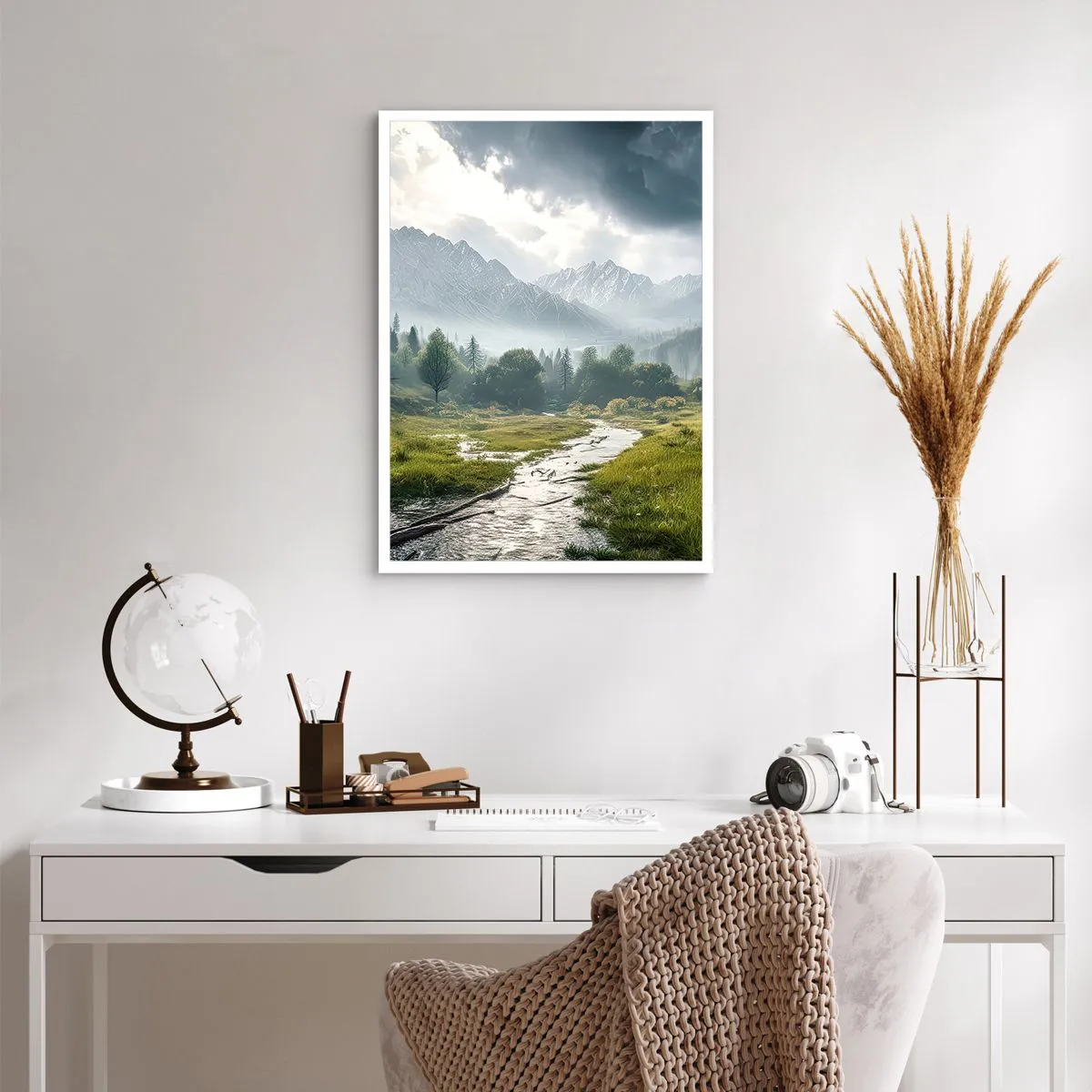 Plakat - Górska dolina z rzeką i majestatycznymi górami w tle - 50x70cm - Tam i z powrotem - Nowoczesna dekoracja ścienna do salonu, kuchni i sypialni ARTTOR