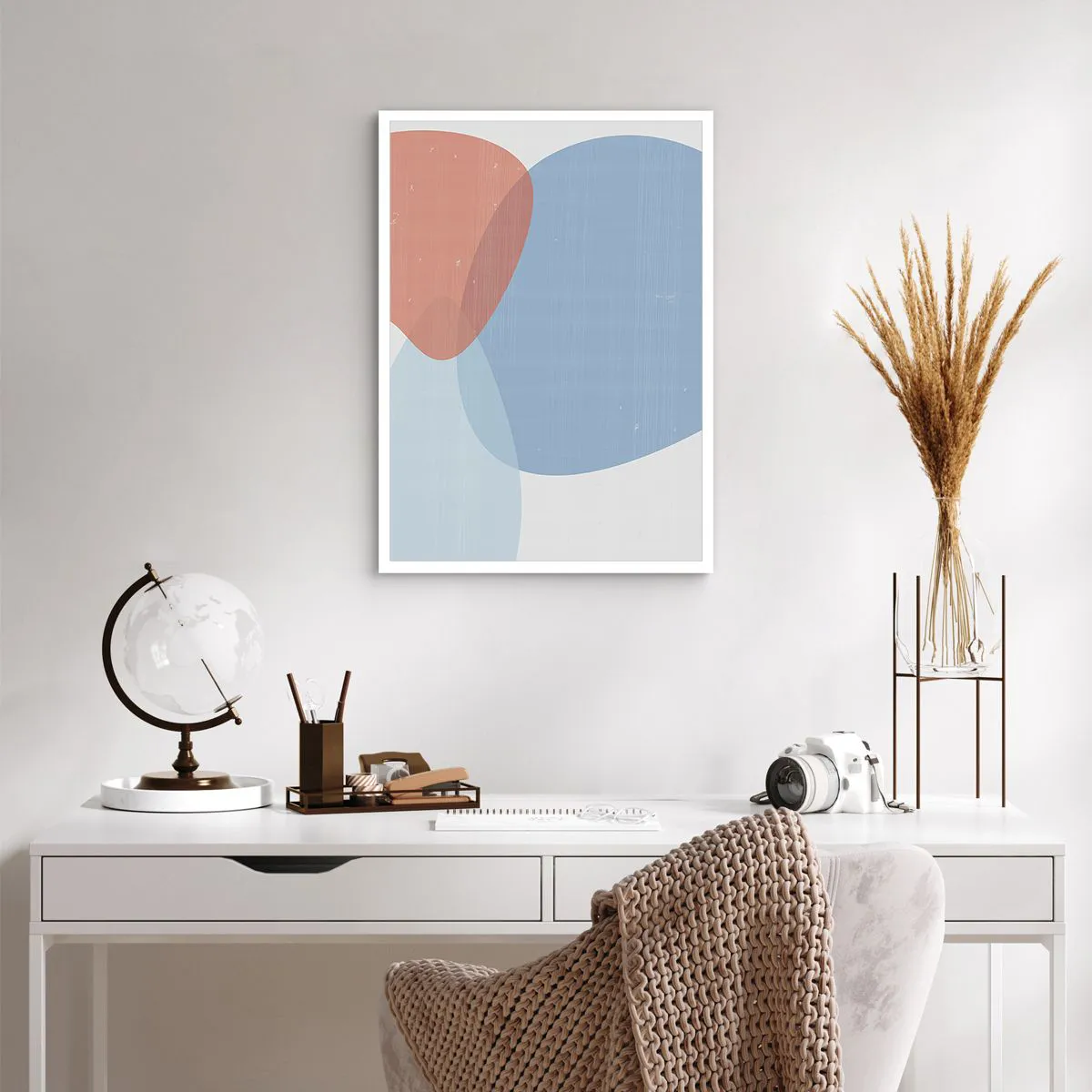 Affiche - Poster - Formes abstraites dans les tons bleus et beiges - 50x70cm - Relations pastel - Décoration murale moderne pour le salon et la chambre ARTTOR