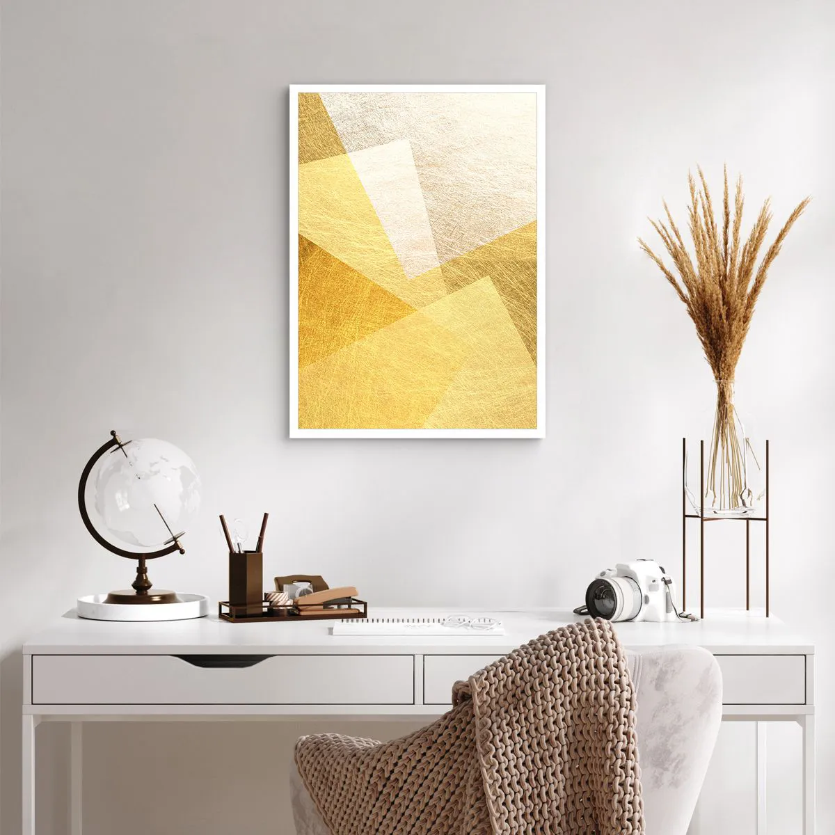 Affiche - Poster - Abstraction géométrique dorée avec un effet métallique - 50x70cm - Météo géométrique - Décoration murale moderne pour le salon et la chambre ARTTOR