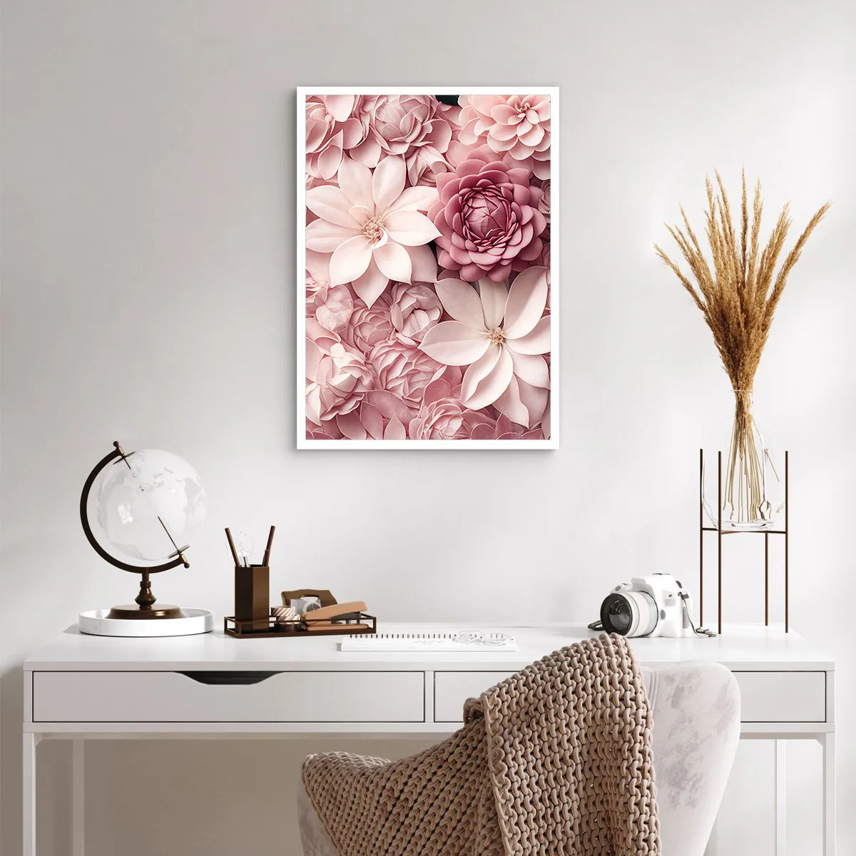 Poster - Rosa Blüten in einer eleganten Komposition - 50x70cm - In rosa Blütenblättern - Moderne Wanddekoration für Wohnzimmer und Schlafzimmer ARTTOR