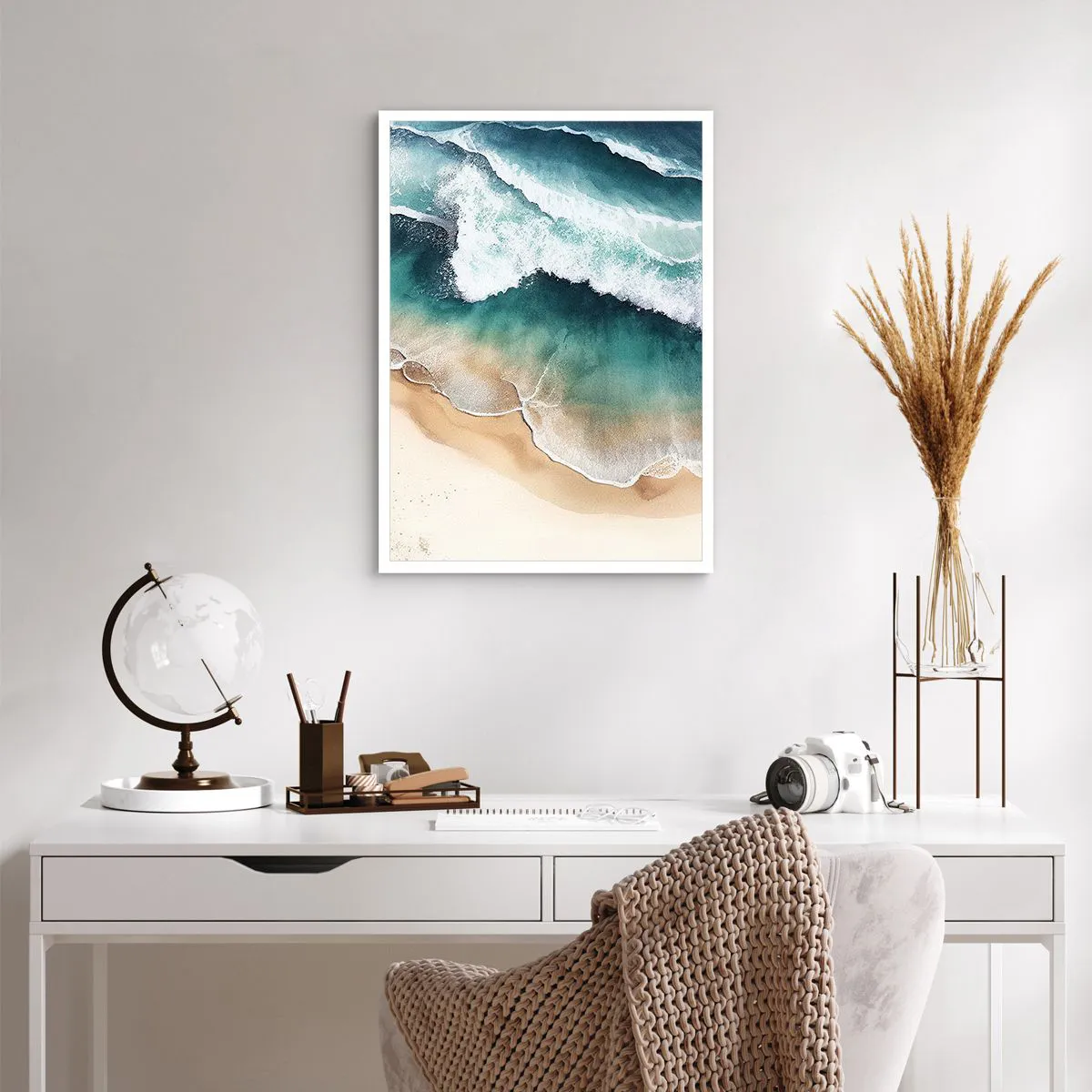 Póster - Olas del mar rompiendo en la playa - 50x70cm - Un encuentro eterno - Decoración de pared moderna para salón y dormitorio ARTTOR