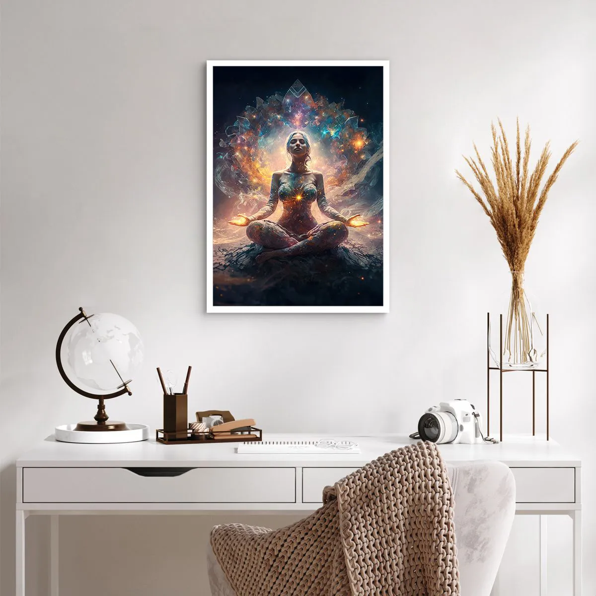 Poster - Mystische Meditation umgeben von kosmischer Energie - 50x70cm - Fluss guter Energie - Moderne Wanddekoration für Wohnzimmer und Schlafzimmer ARTTOR
