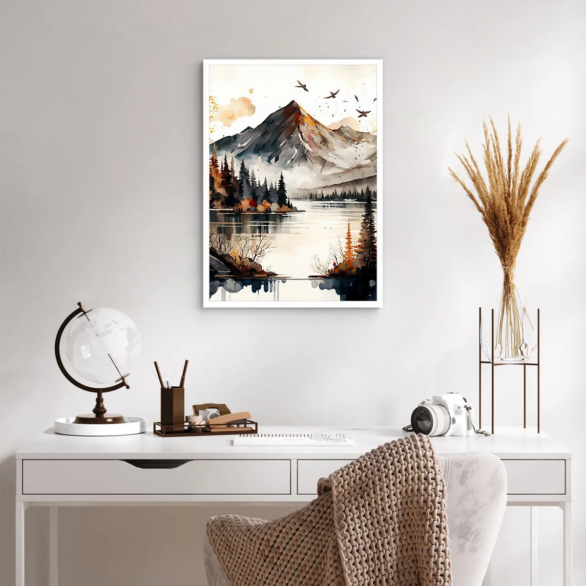 Poster - Herbstliche Berglandschaft über einem ruhigen See - 50x70cm - Goldener Herbst in den Bergen - Moderne Wanddekoration für Wohnzimmer und Schlafzimmer ARTTOR