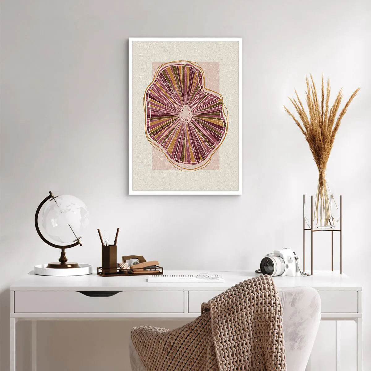 Póster - Sección transversal abstracta de un árbol en tonos rosa y marrón. - 50x70cm - Abstracción radiante - Decoración de pared moderna para salón y dormitorio ARTTOR