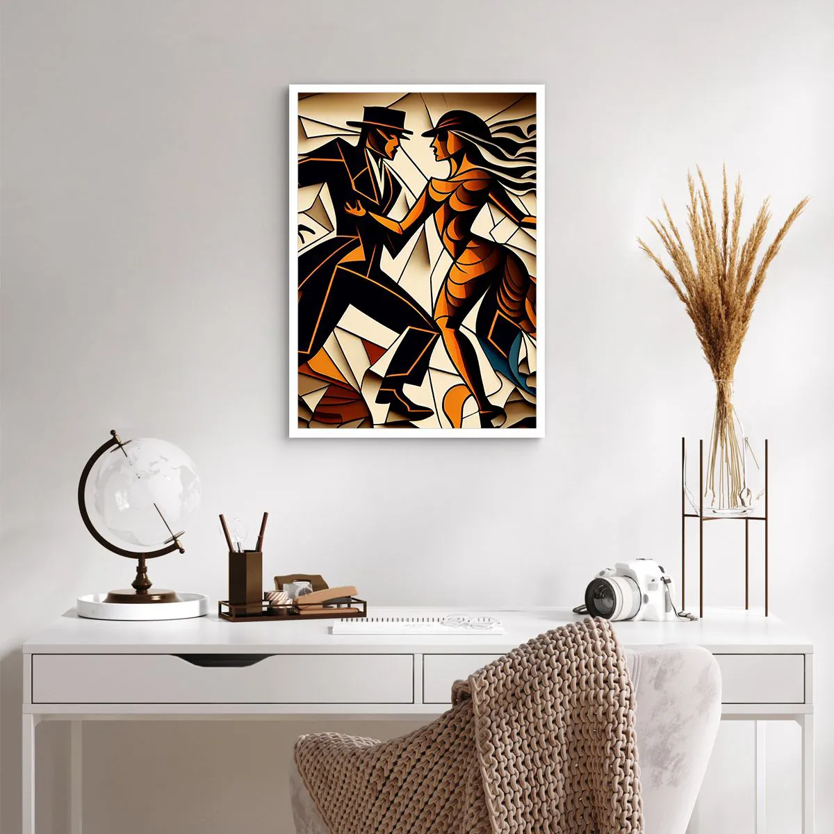 Poster - Ein dynamisches Paar tanzt Tango im kubistischen Stil. - 50x70cm - Tanz der Passion und Leidenschaft - Moderne Wanddekoration für Wohnzimmer und Schlafzimmer ARTTOR