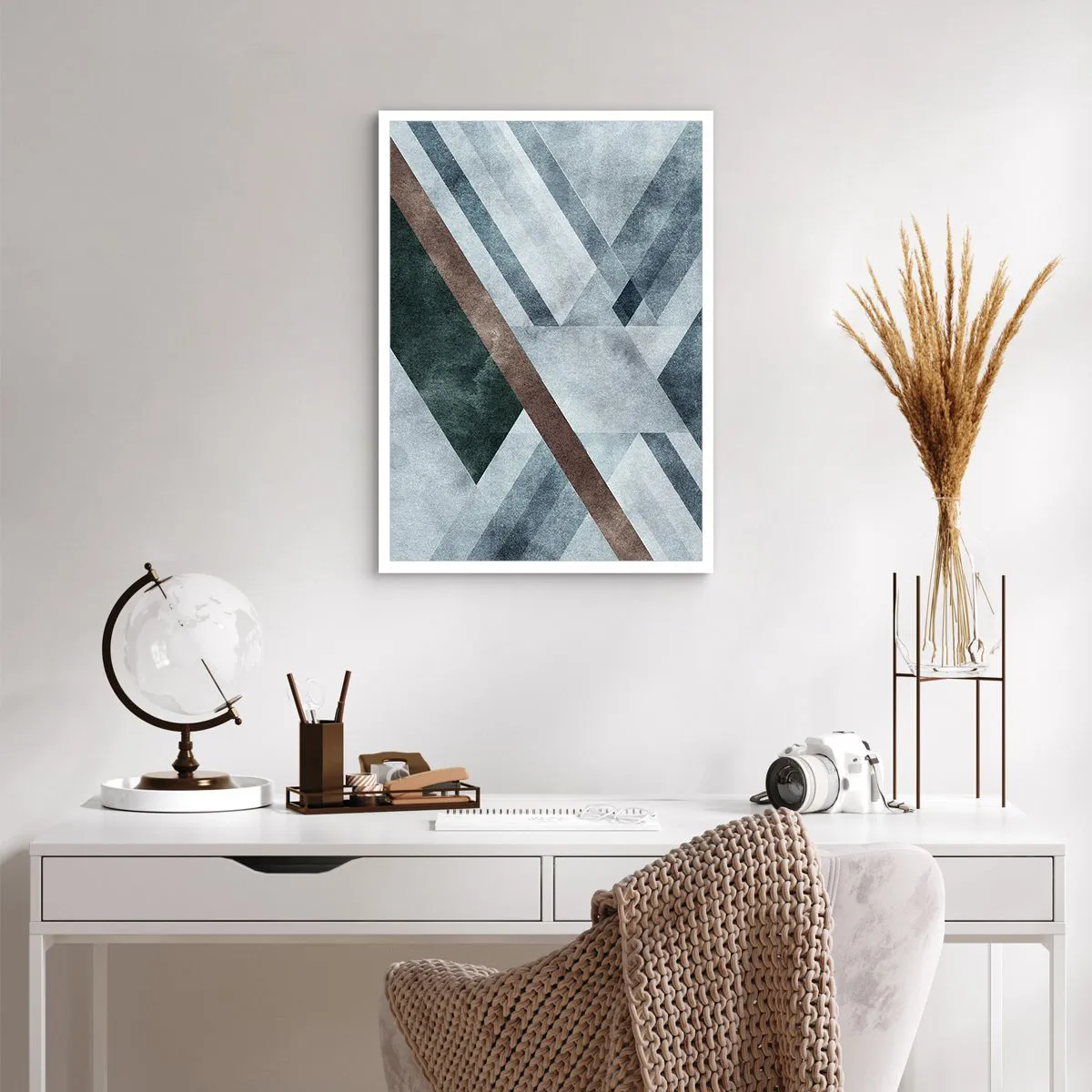 Poster - Geometrische Komposition in Blau- und Brauntönen - 50x70cm - Anspruchsvolle Eleganz der Geometrie - Moderne Wanddekoration für Wohnzimmer und Schlafzimmer ARTTOR