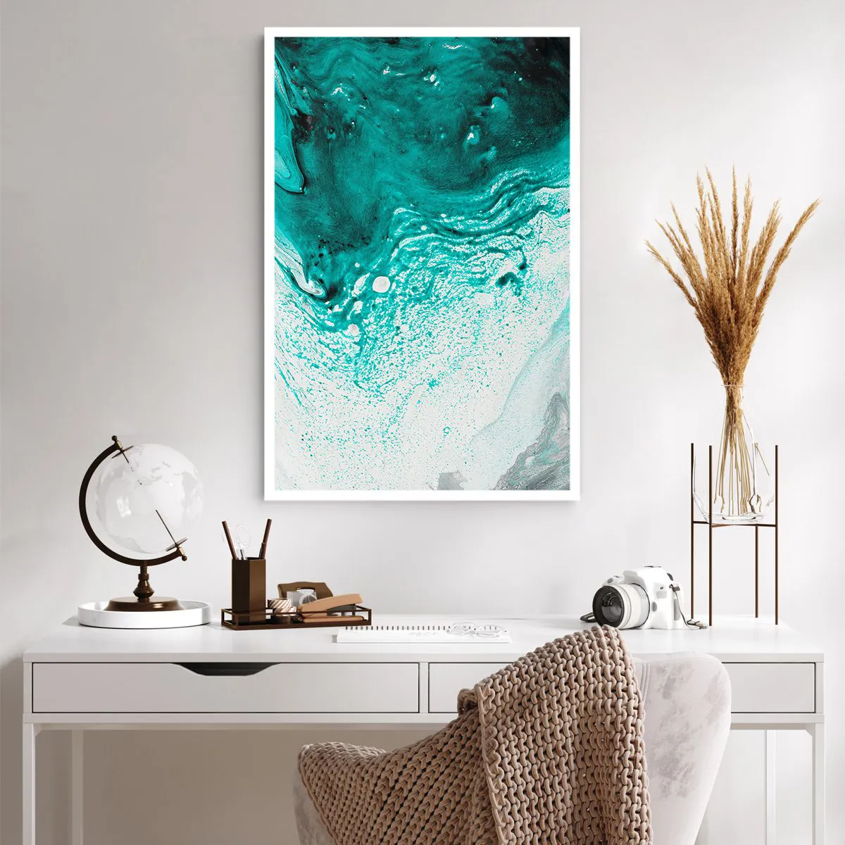 Poster - Dissolving in White and Turquoise - 61x91 cm