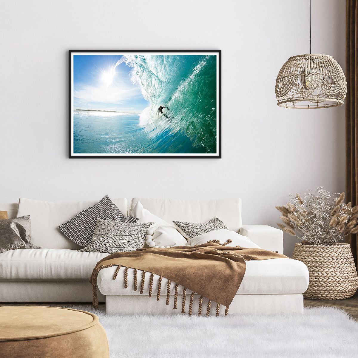 Affiche dans un cadre noir Paysage, Affiche dans un cadre noir Océan, Affiche dans un cadre noir Surfeur, Affiche dans un cadre noir Sport D'Eau, Affiche dans un cadre noir Hawaii