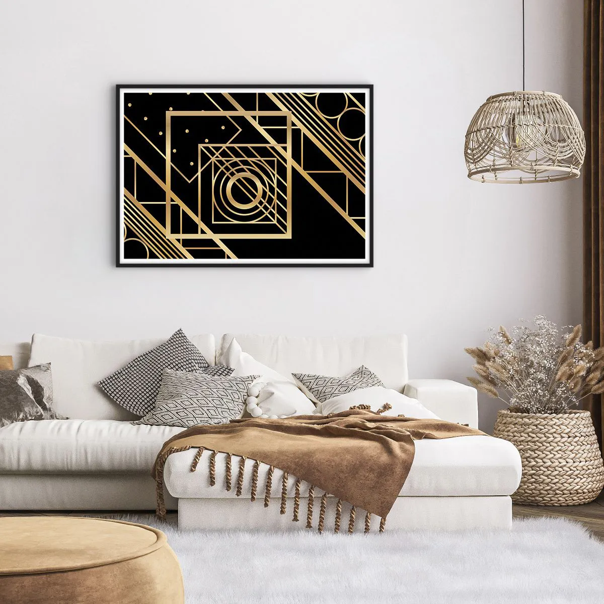 Plakát v černém rámu - Zlatá geometrie - 100x70 cm
