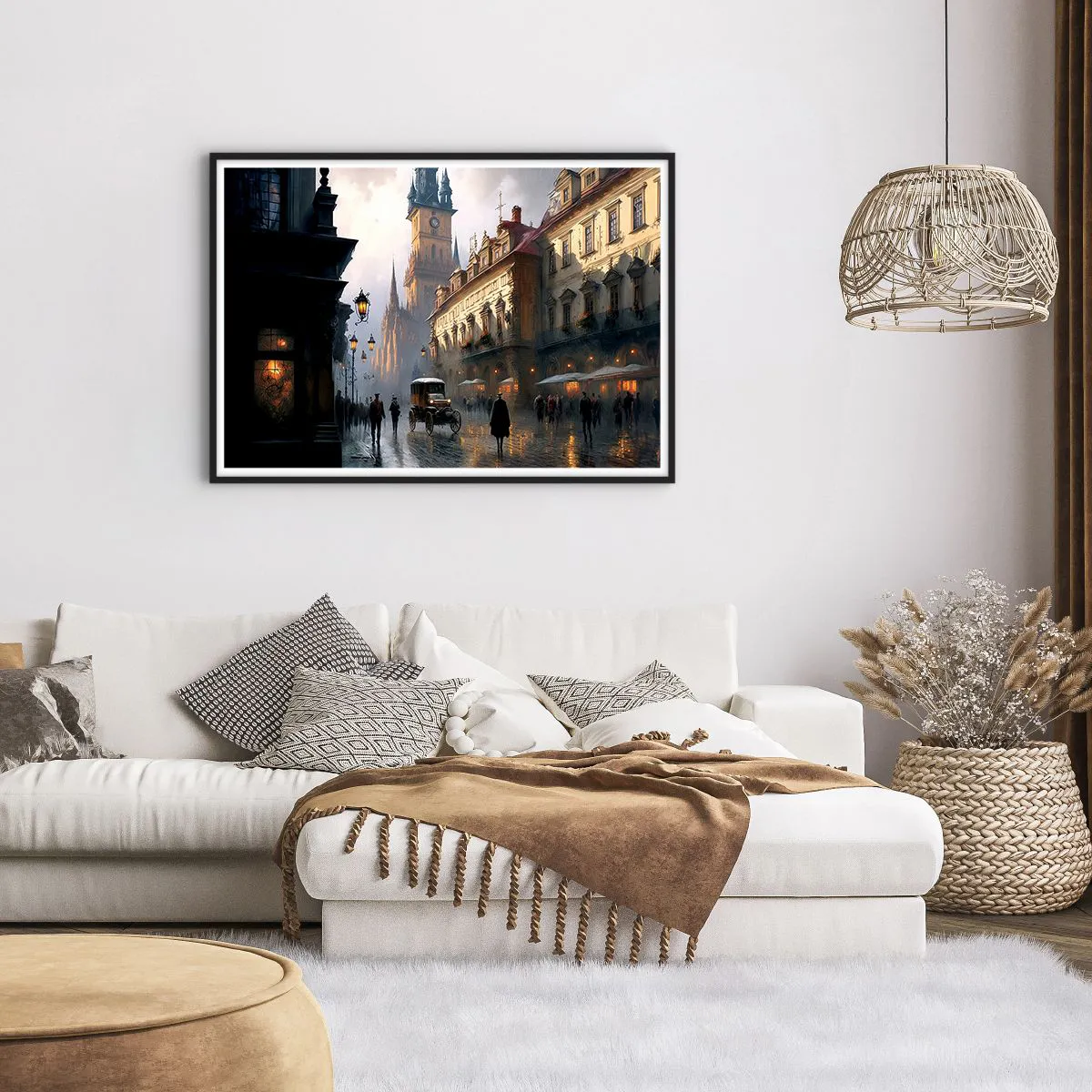 Affisch i svart ram - Magin under en kväll i Prag - 100x70 cm