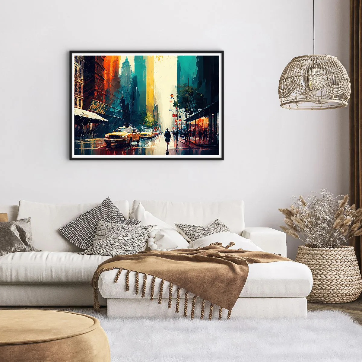 Poster în ramă neagră - New York - aici și ploaia este colorată - 100x70 cm
