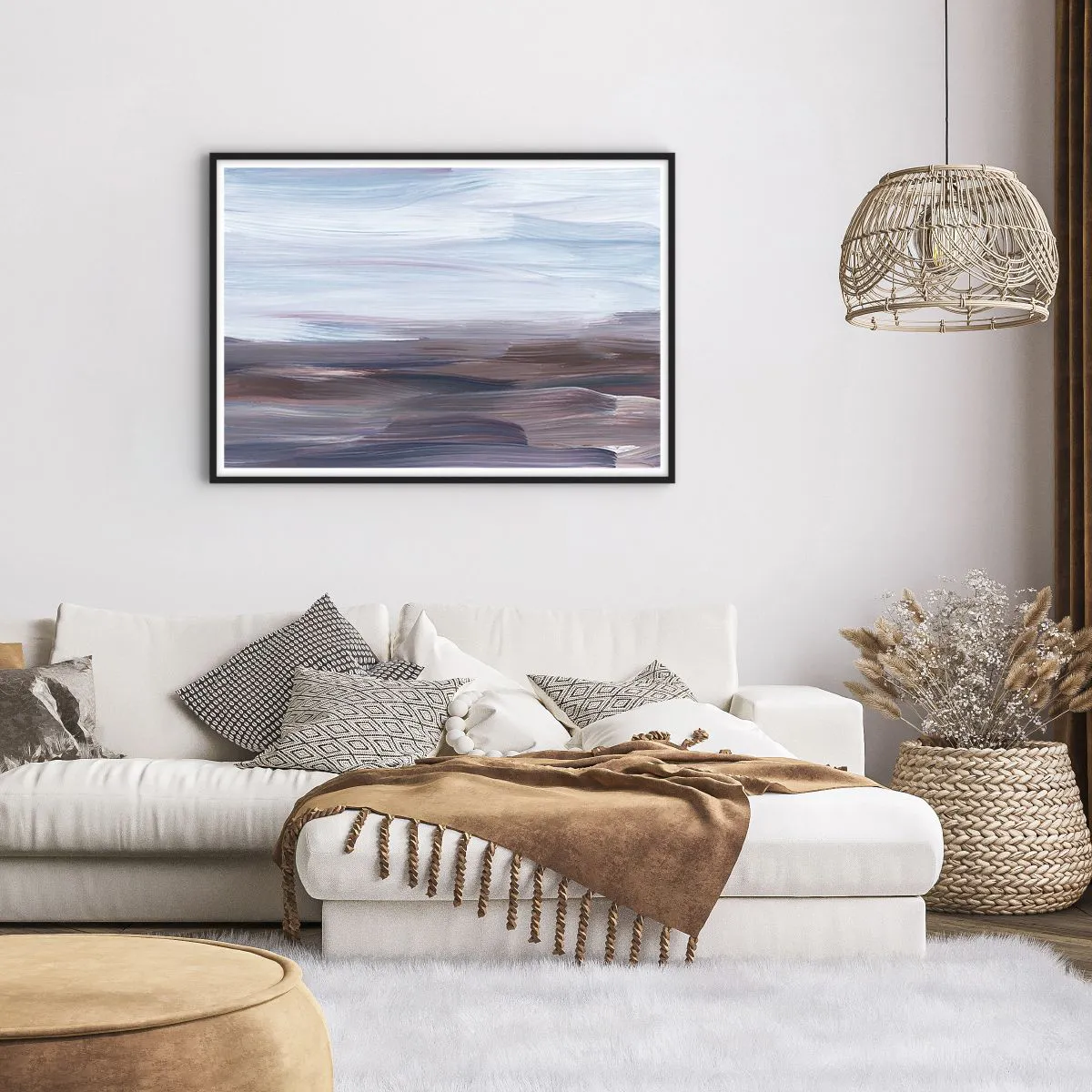 Affiche dans un cadre noir - Poster - Une abstraction subtile aux traits délicats dans des tons pastel. - 100x70cm - Éléments : eau - Décoration murale moderne pour le salon et la chambre ARTTOR