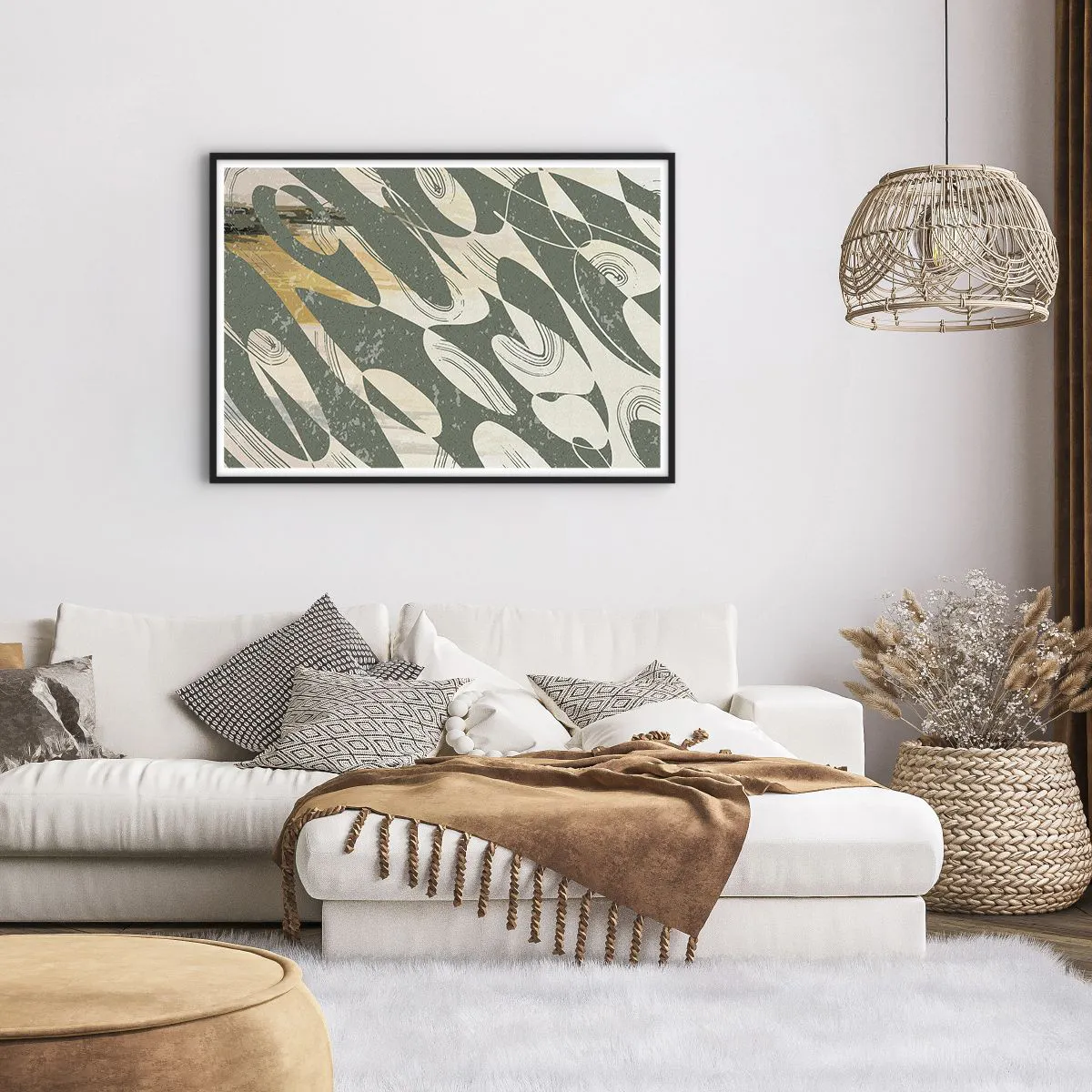 Poster in een zwarte lijst - Ritmische abstractie - 100x70 cm