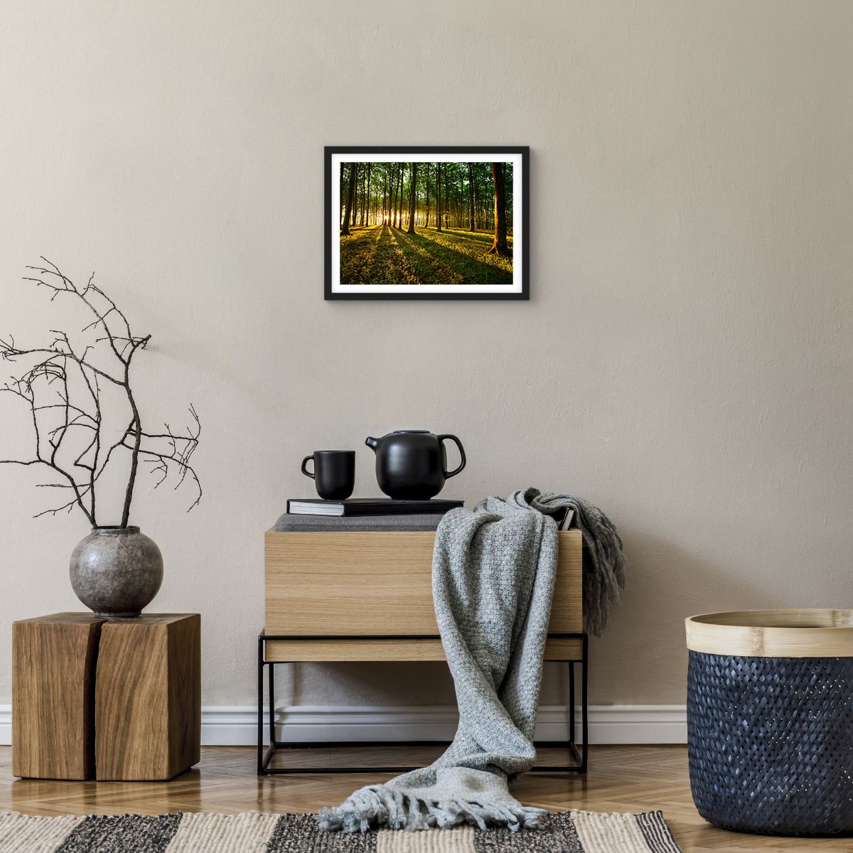 Affiche dans un cadre noir Paysage, Affiche dans un cadre noir Forêt, Affiche dans un cadre noir La Nature, Affiche dans un cadre noir Des Arbres, Affiche dans un cadre noir Rayons Du Soleil
