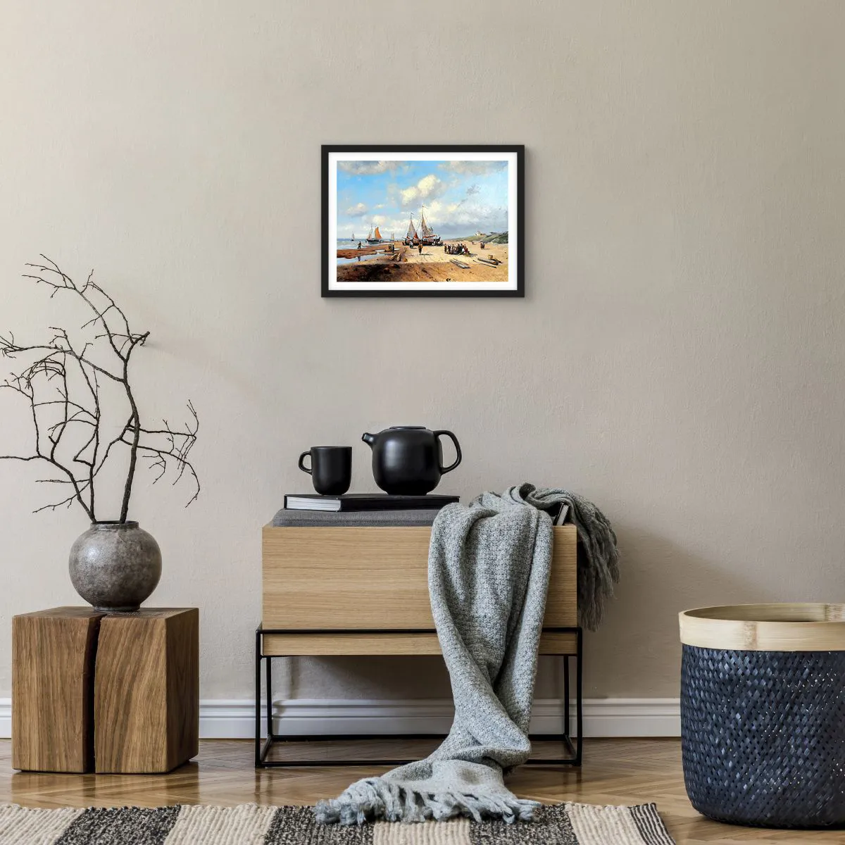 Poster in einem schwarzem Rahmen - Nach einem erfolgreichen Fischfang - 40x30 cm