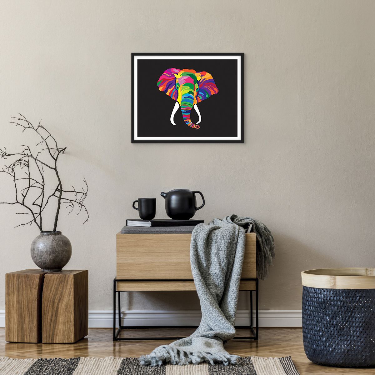 Quadro su tela 50x50 cm - L'elefante che faceva il bagno nell'arcobaleno -  Arttor - Negozio con decorazioni da parete