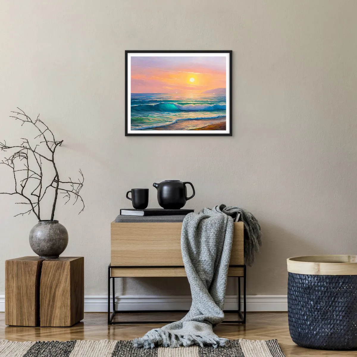 Pôster com moldura preta - O canto turquesa das ondas - 50x40 cm