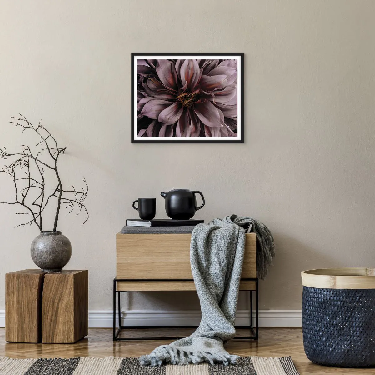 Plakat i sort ramme - Blomstret hjerte - 50x40 cm