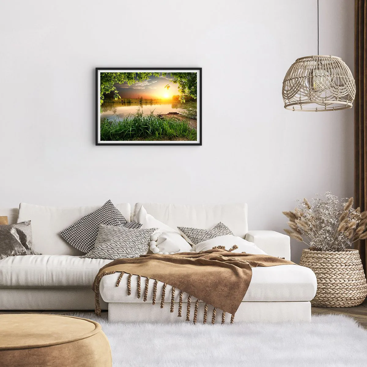 Plagát v čiernom ráme - Krajina v zelenom ráme - 70x50 cm