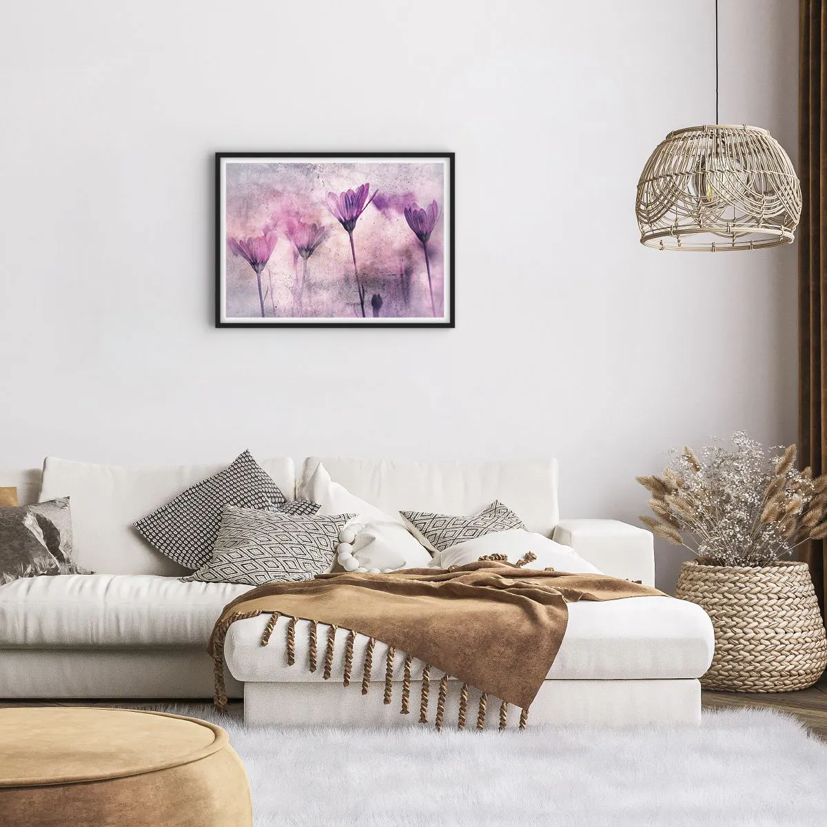 Affiche dans un cadre noir - Poster - Fleurs délicates dans des tons violets sur fond clair - 70x50cm - Rêve de fleurs - Décoration murale moderne pour le salon et la chambre ARTTOR