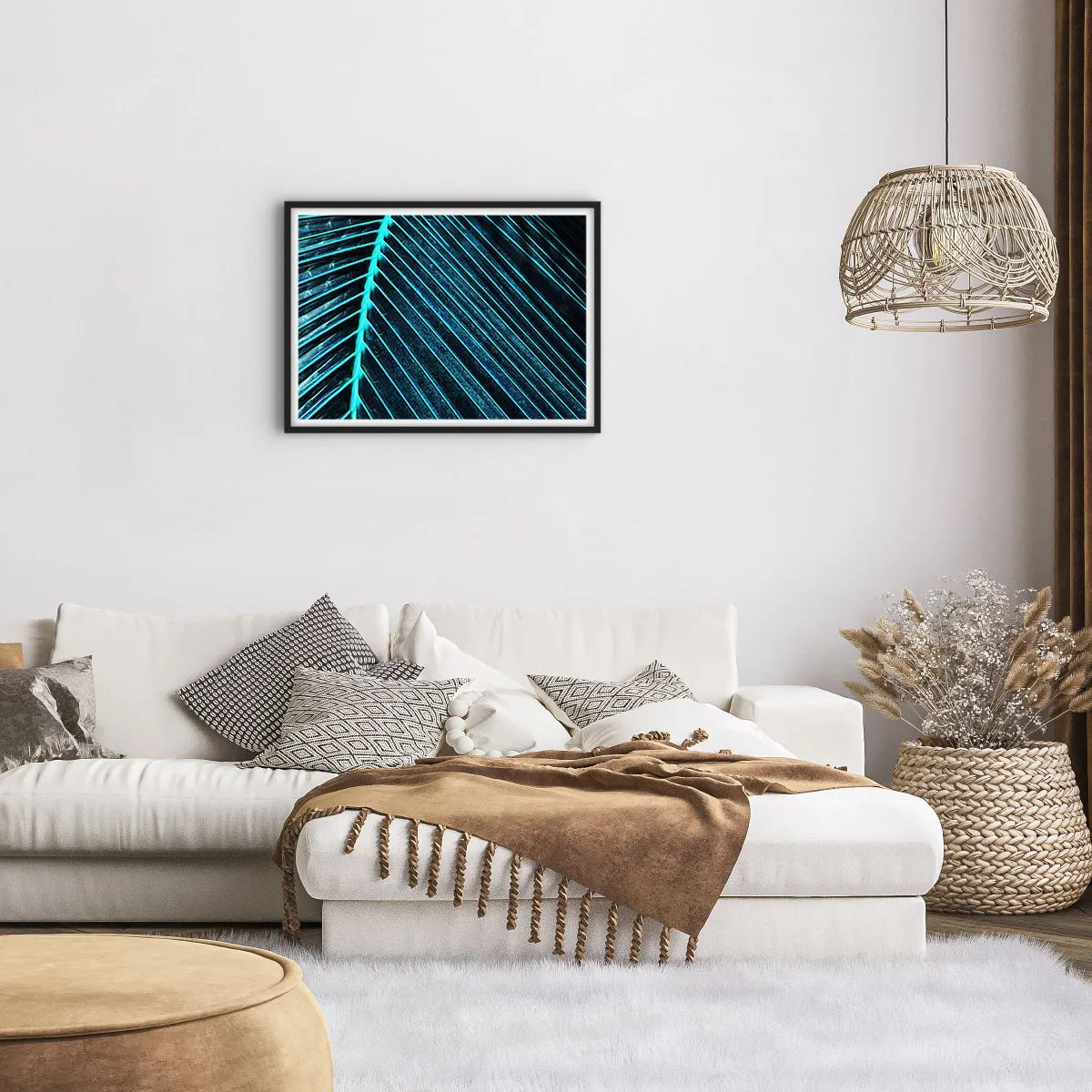 Poster in cornice nera - Macrofotografia di una foglia nelle tonalità del turchese e del blu navy - 70x50cm - La struttura del verde - Decorazione murale moderna per soggiorno e camera da letto ARTTOR