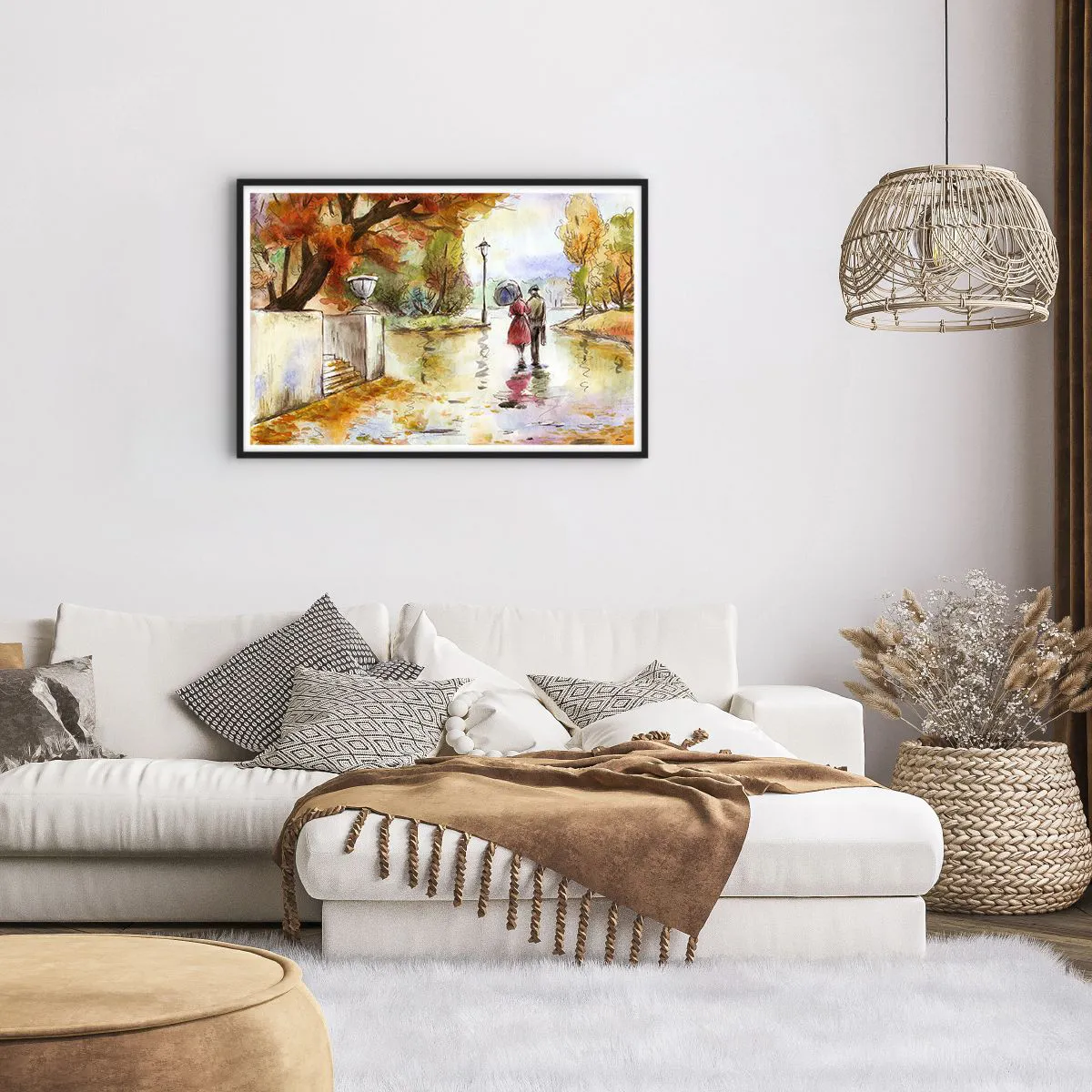 Poster in einem schwarzem Rahmen - Romantischer Herbst im Park - 91x61 cm