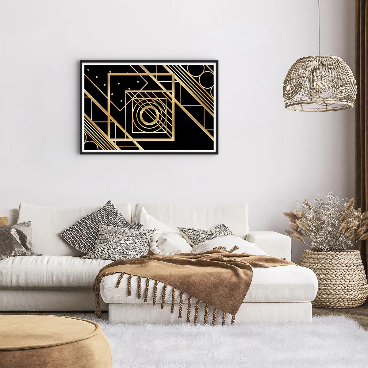 Poster in cornice nera - Geometria dorata - 91x61 cm