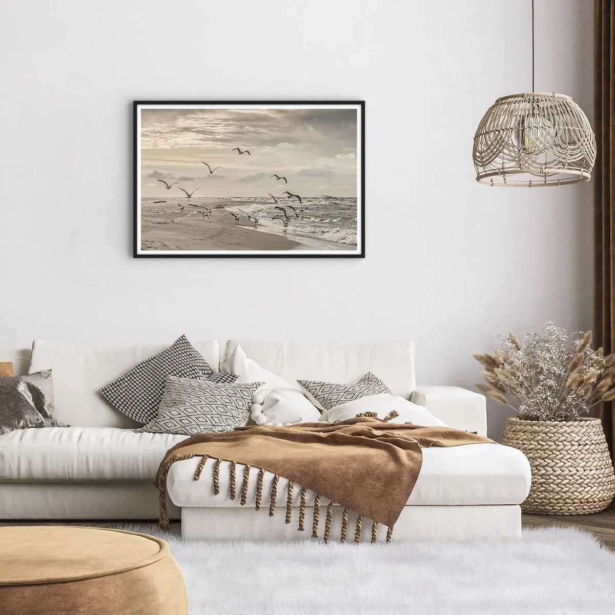 Plagát v čiernom ráme - Šumenie mora, spev vtákov - 91x61 cm