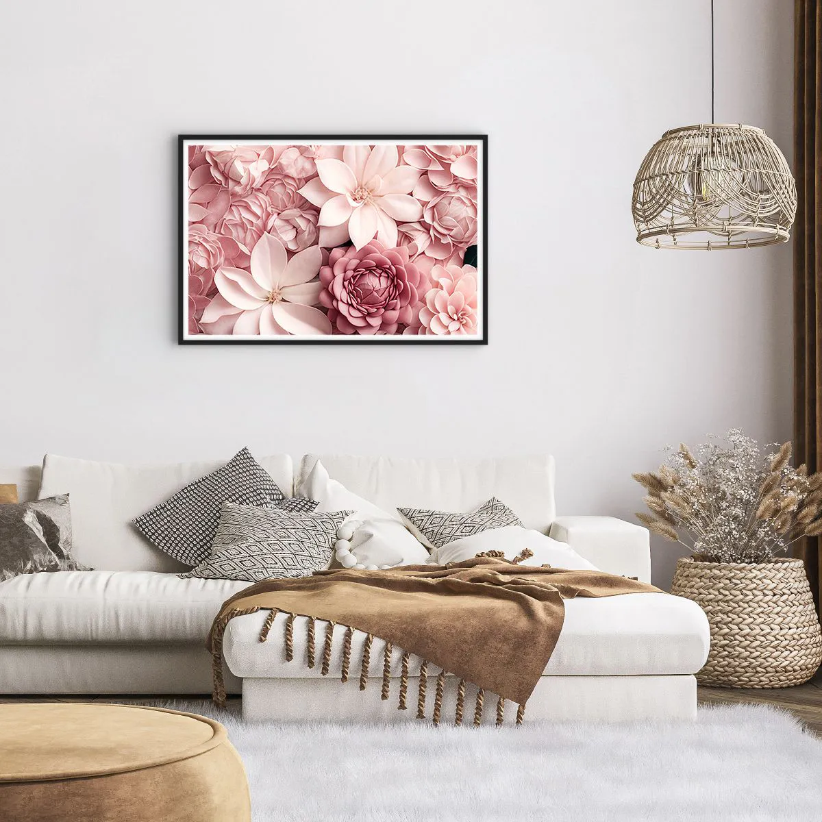 Poster in einem schwarzem Rahmen - In rosa Blütenblättern - 91x61 cm