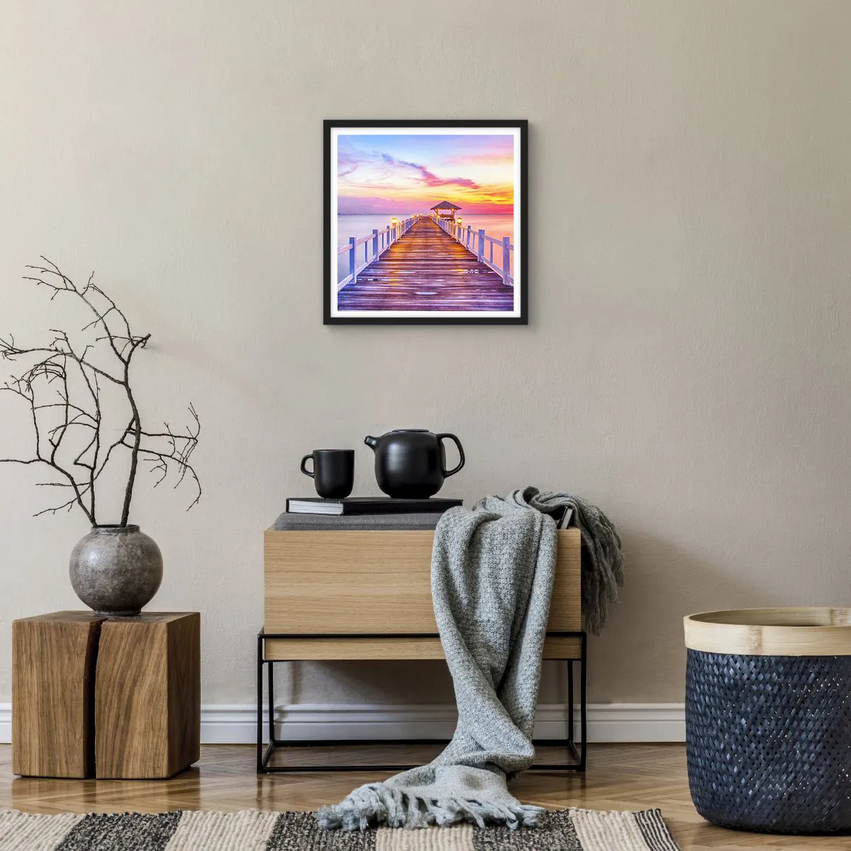 Affiche dans un cadre noir - Poster - Le silence lilas-doré du soir - 40x40 cm