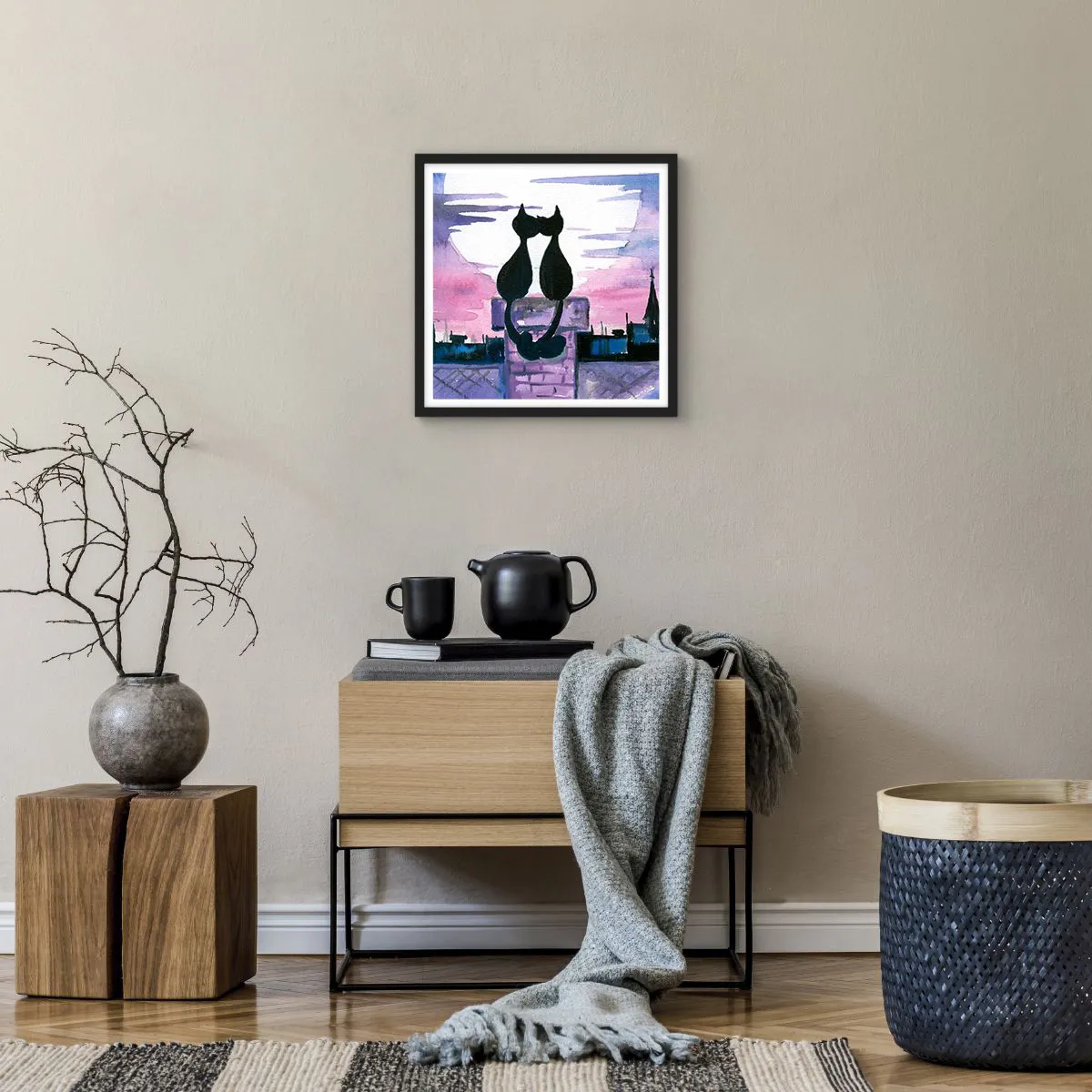 Poster in einem schwarzem Rahmen - Rendez-vous unter dem Mond - 40x40 cm