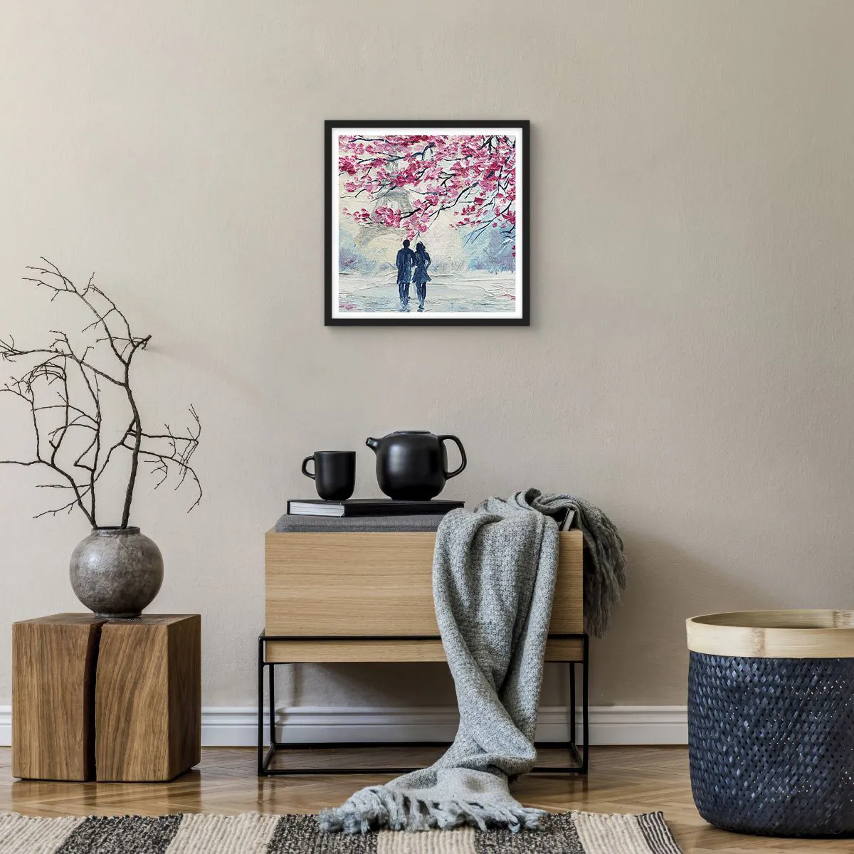 Plagát v čiernom ráme - Romantická prechádzka - 40x40 cm
