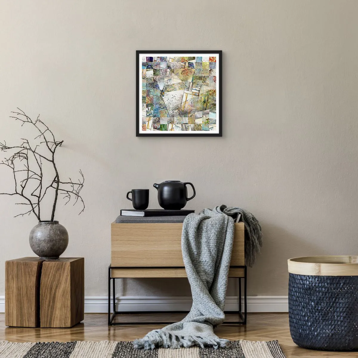 Plakat i sort ramme - Geometrisk ommøblering - 40x40 cm